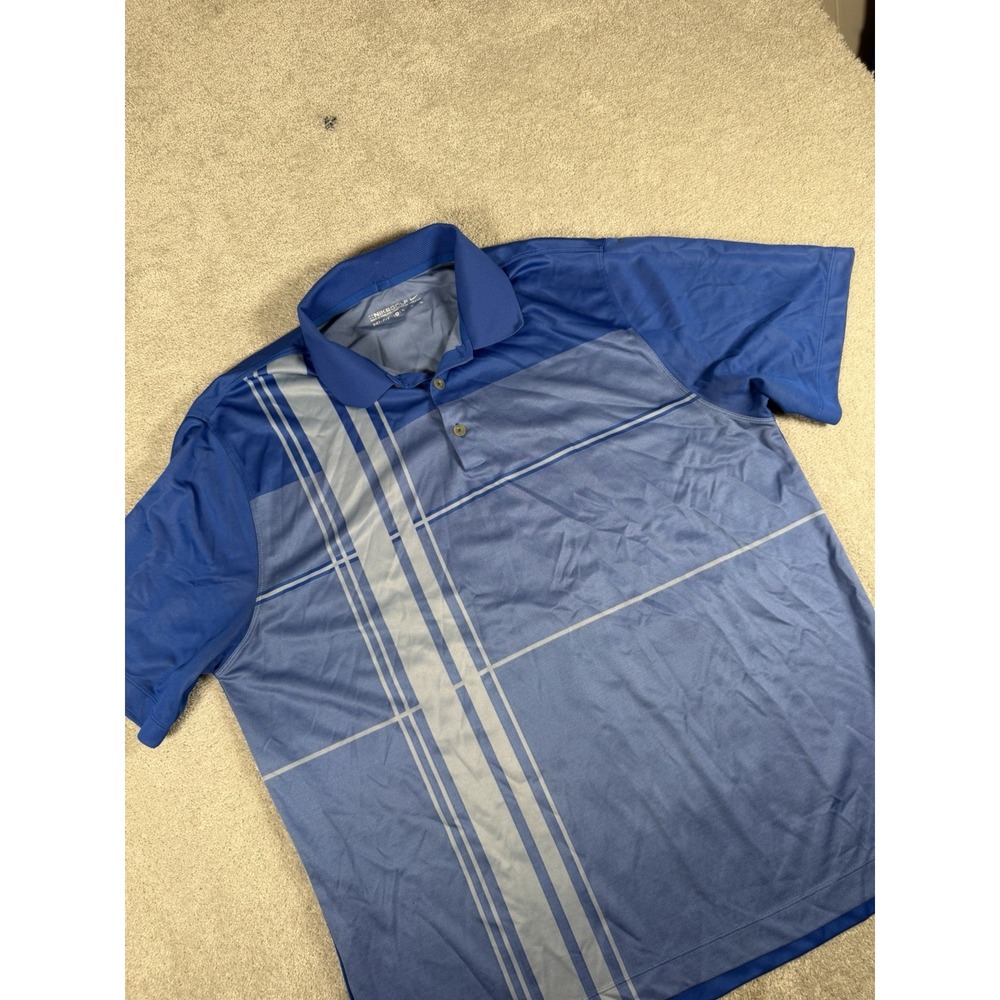 Nike Golf Dri Fit Mens XL Blue 1972 Plaid Polo Shirt Lightweight Stretch Swoosh